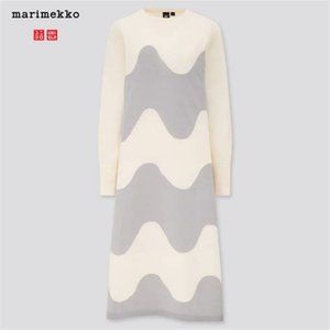 Marimekko x Uniqlo Merino Blend A-line Sweater Dress, Cream + Silver Waves, S